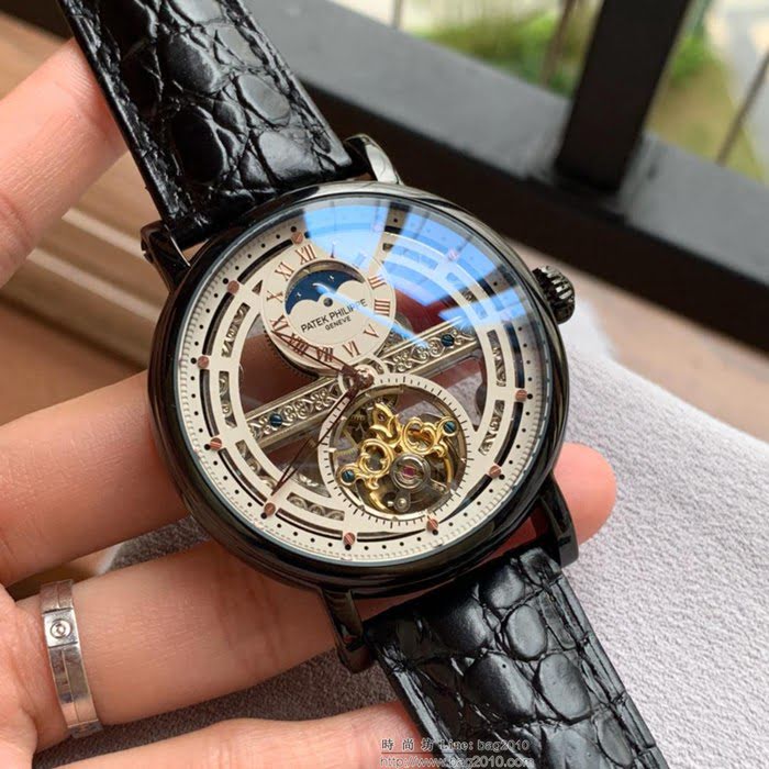 百達翡麗PATEK PHILPPE 最新設計鏤空新品 頂級全自動機械機芯 真牛皮錶帶 精品男士腕表  wssb3698